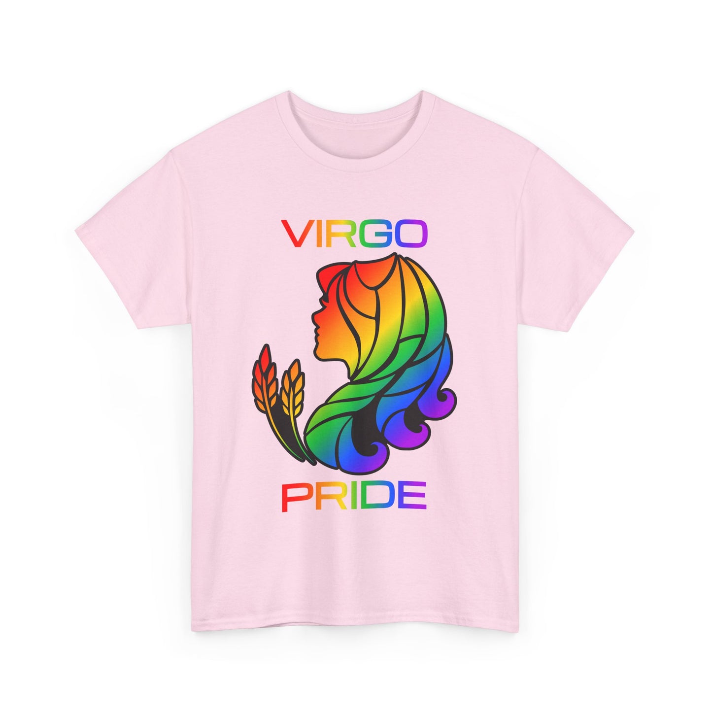 Virgo Zodiac Heavy Cotton Tee | Unisex Astrology Shirt, Classic Rainbow, Image with Text