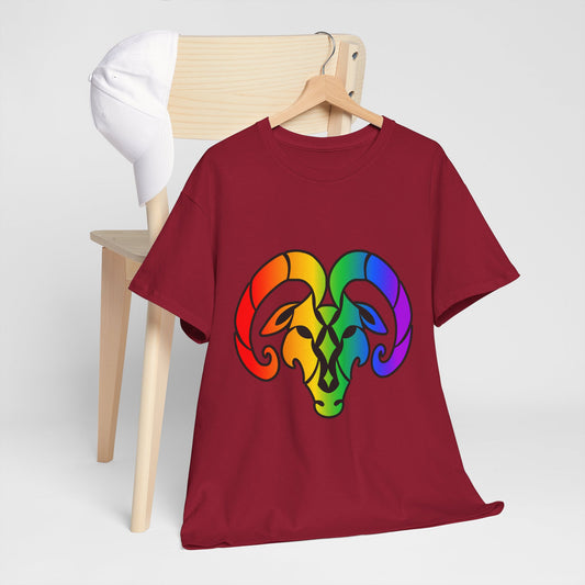 Aries Zodiac Heavy Cotton Tee | Unisex Astrology Shirt, Classic Rainbow, Image Only