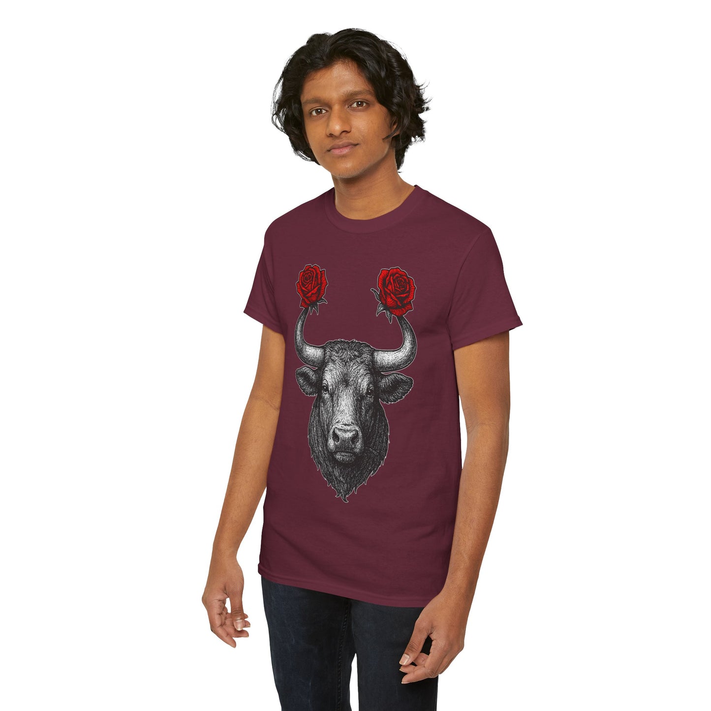 Taurus Zodiac Heavy Cotton Tee | Unisex Astrology Shirt, Gothic Rose Image