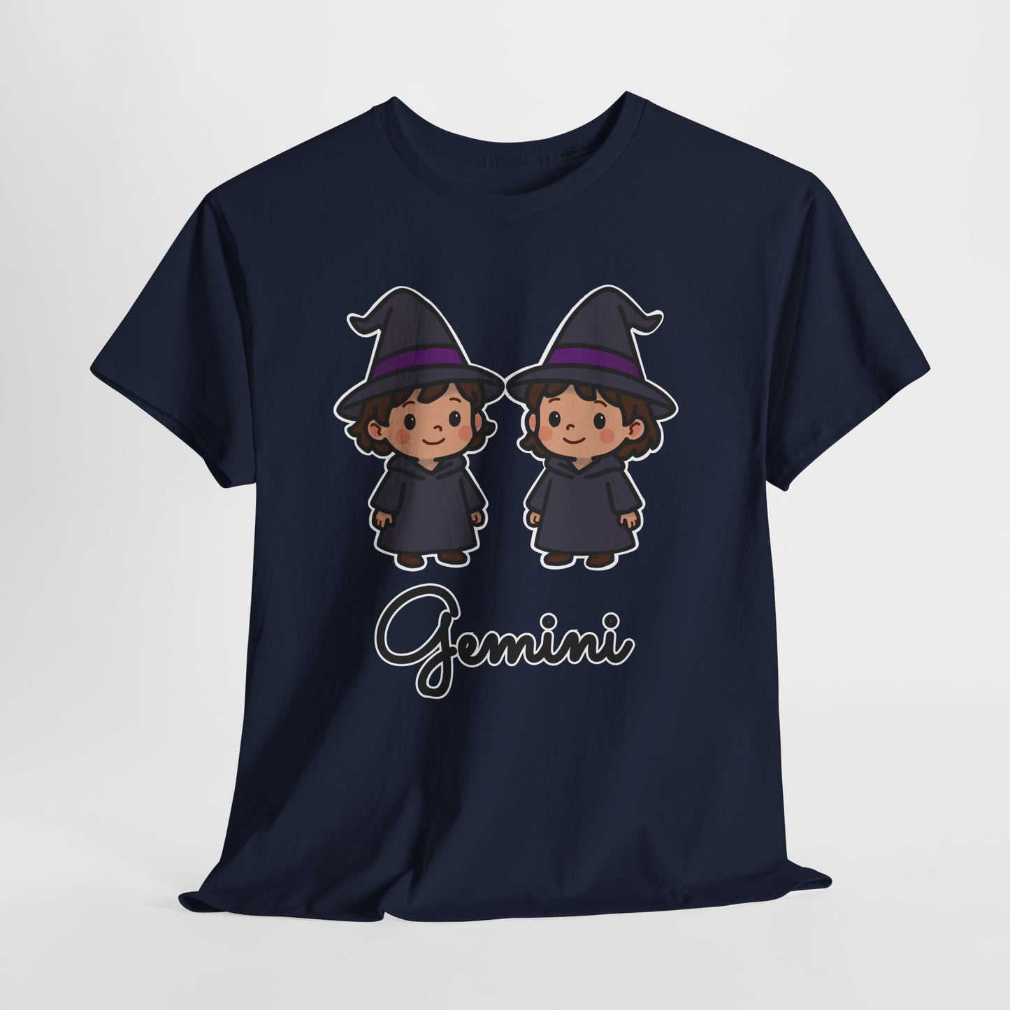 Gemini Astrology T-Shirt – Cute Cartoon Twins in Witch Hats Zodiac Graphic Tee
