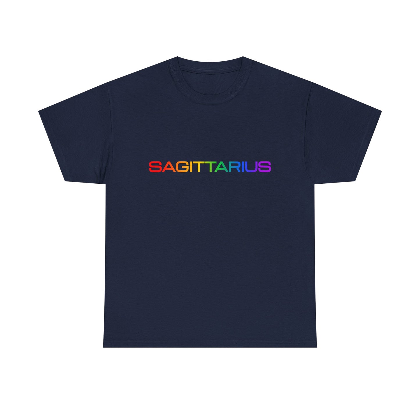 Sagittarius Zodiac Heavy Cotton Tee | Unisex Astrology Shirt, Classic Rainbow, Text Only