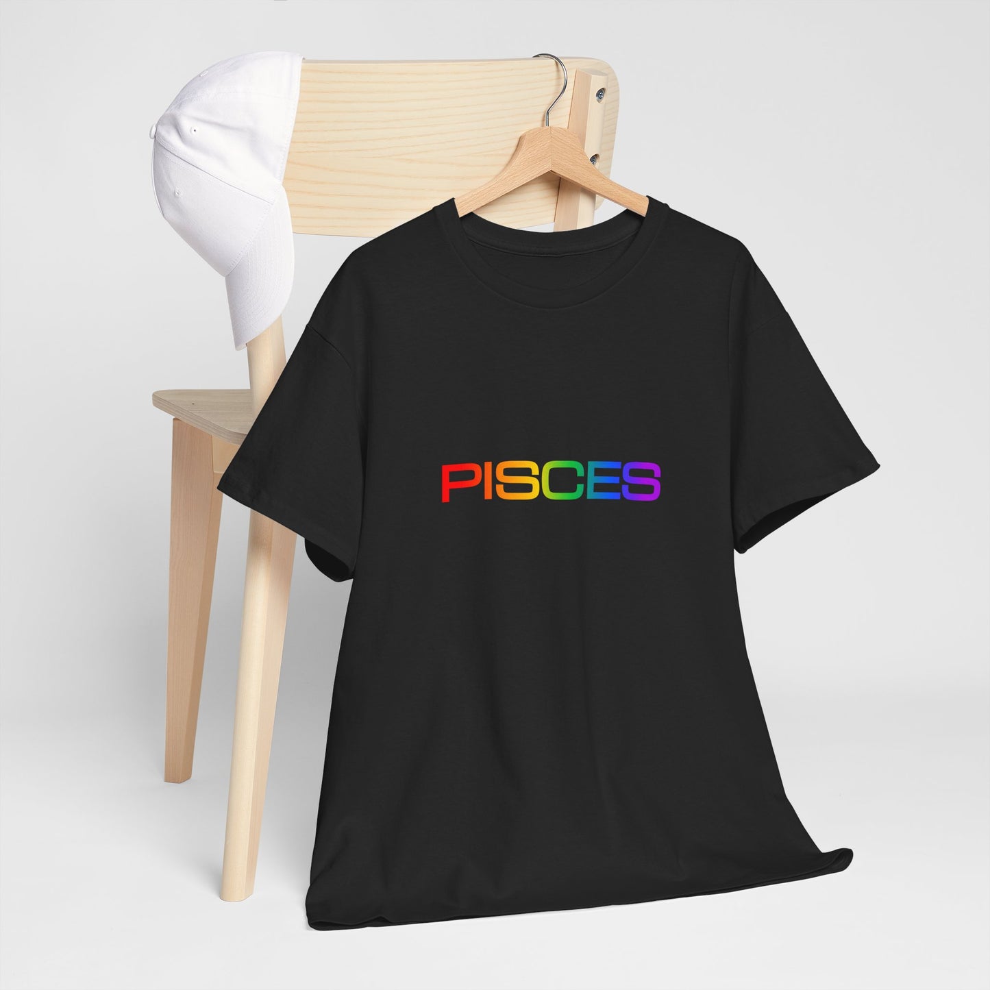 Pisces Zodiac Heavy Cotton Tee | Unisex Astrology Shirt, Classic Rainbow, Text Only