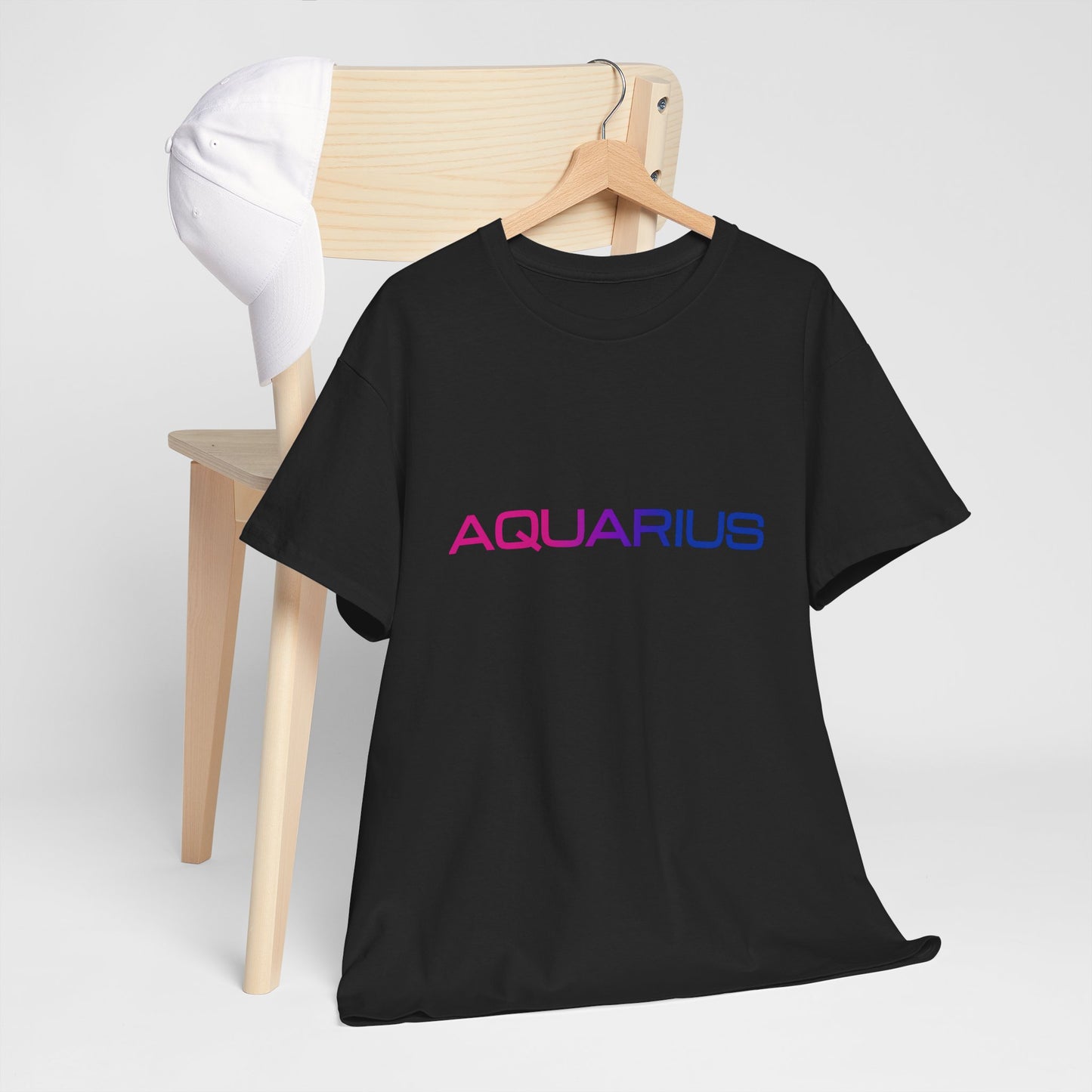 Aquarius Zodiac Heavy Cotton Tee | Unisex Astrology Shirt, Bisexual Flag Colors, Text Only