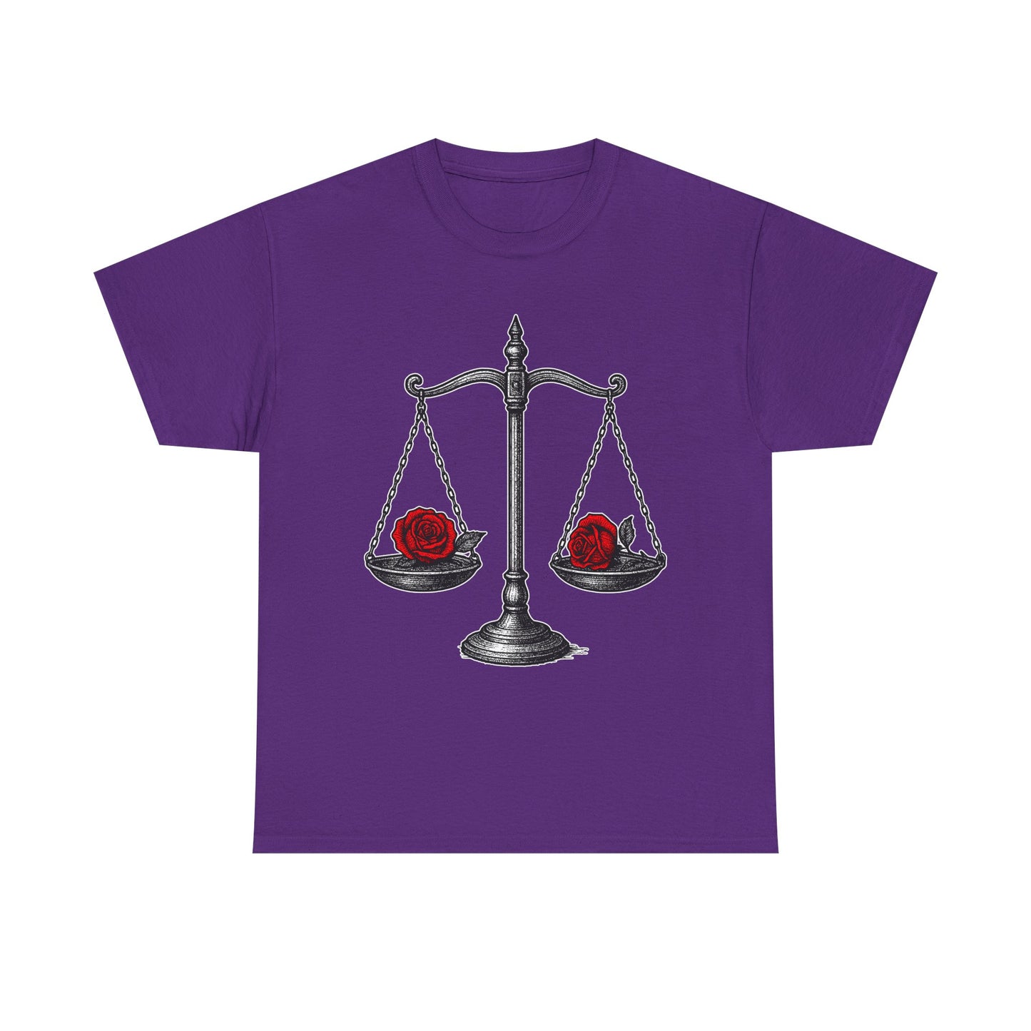 Libra Zodiac Heavy Cotton Tee | Unisex Astrology Shirt, Gothic Rose Image