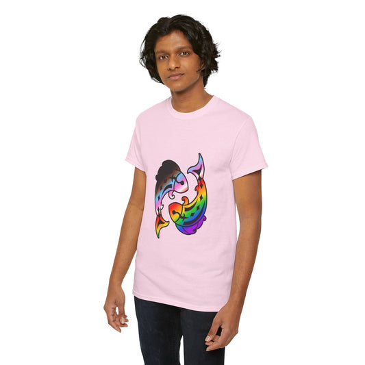 Pisces Zodiac Heavy Cotton Tee | Unisex Astrology Shirt, Progress Pride Flag Colors, Image Only