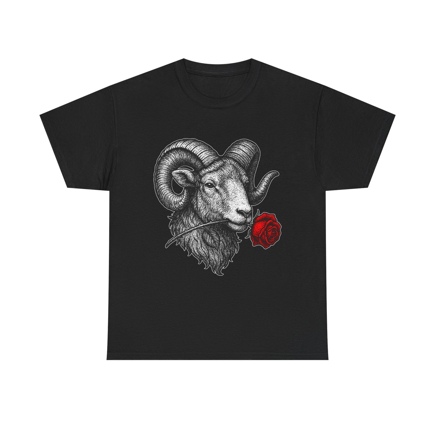 Aries Zodiac Heavy Cotton Tee | Unisex Astrology Shirt, Gothic Rose Image