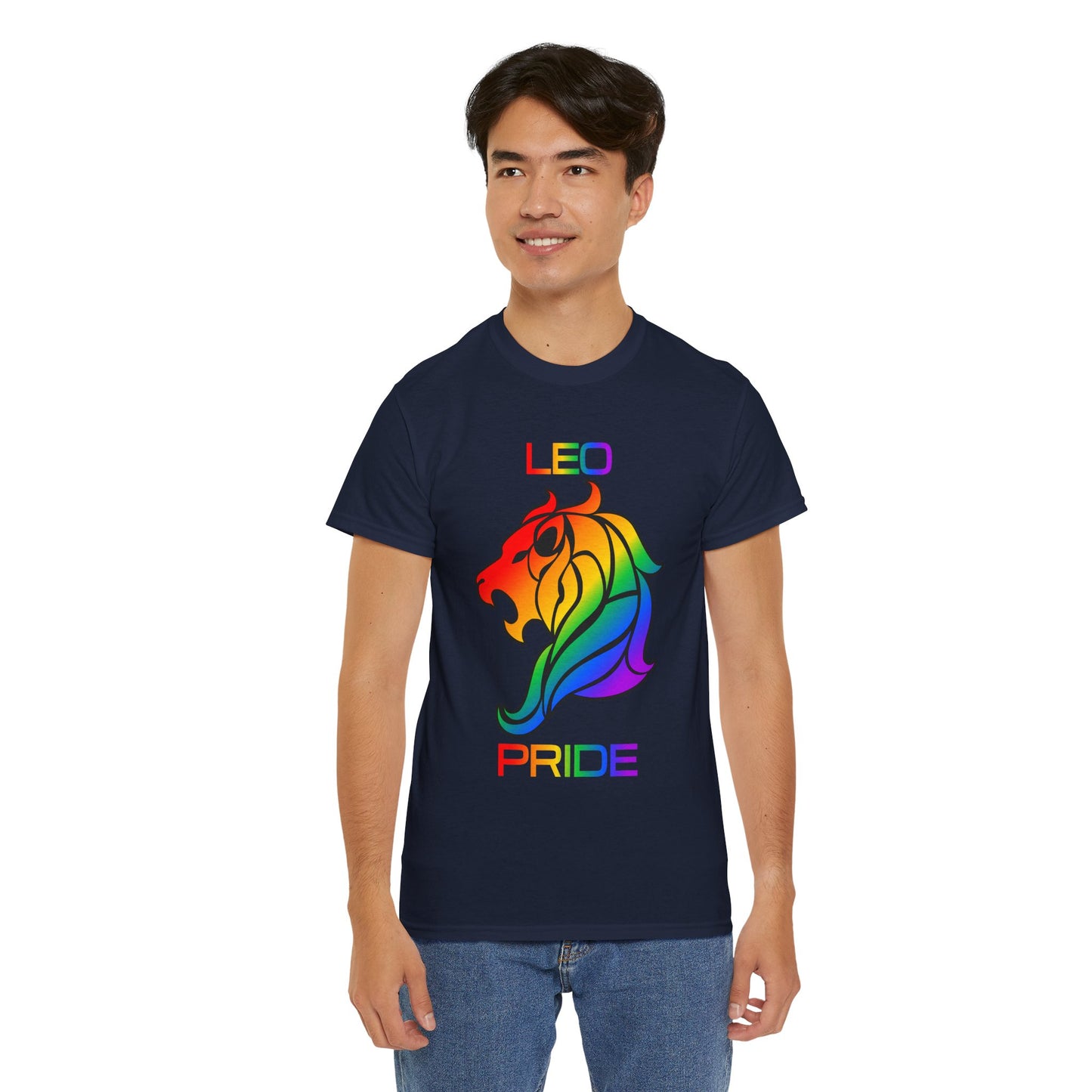Leo Zodiac Heavy Cotton Tee | Unisex Astrology Shirt, Classic Rainbow, Image with Text