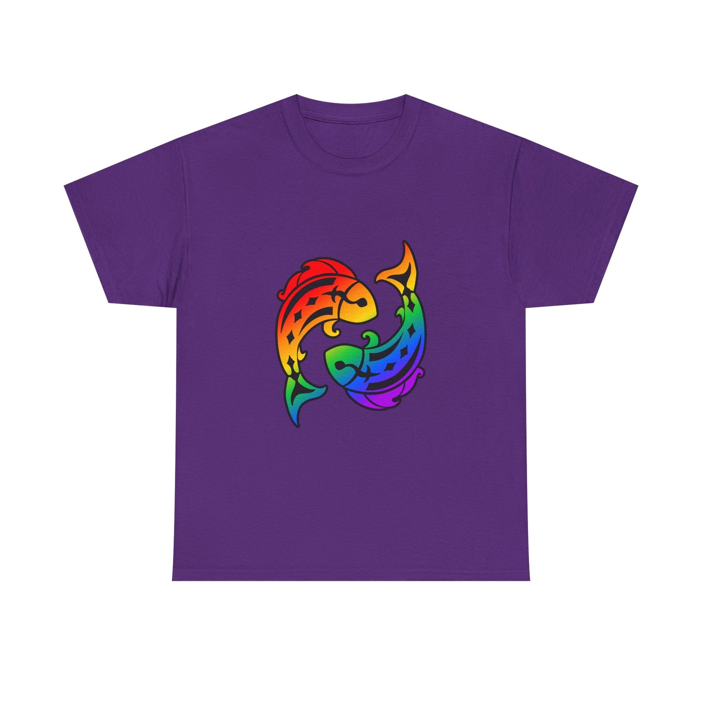 Pisces Zodiac Heavy Cotton Tee | Unisex Astrology Shirt, Classic Rainbow, Image Only