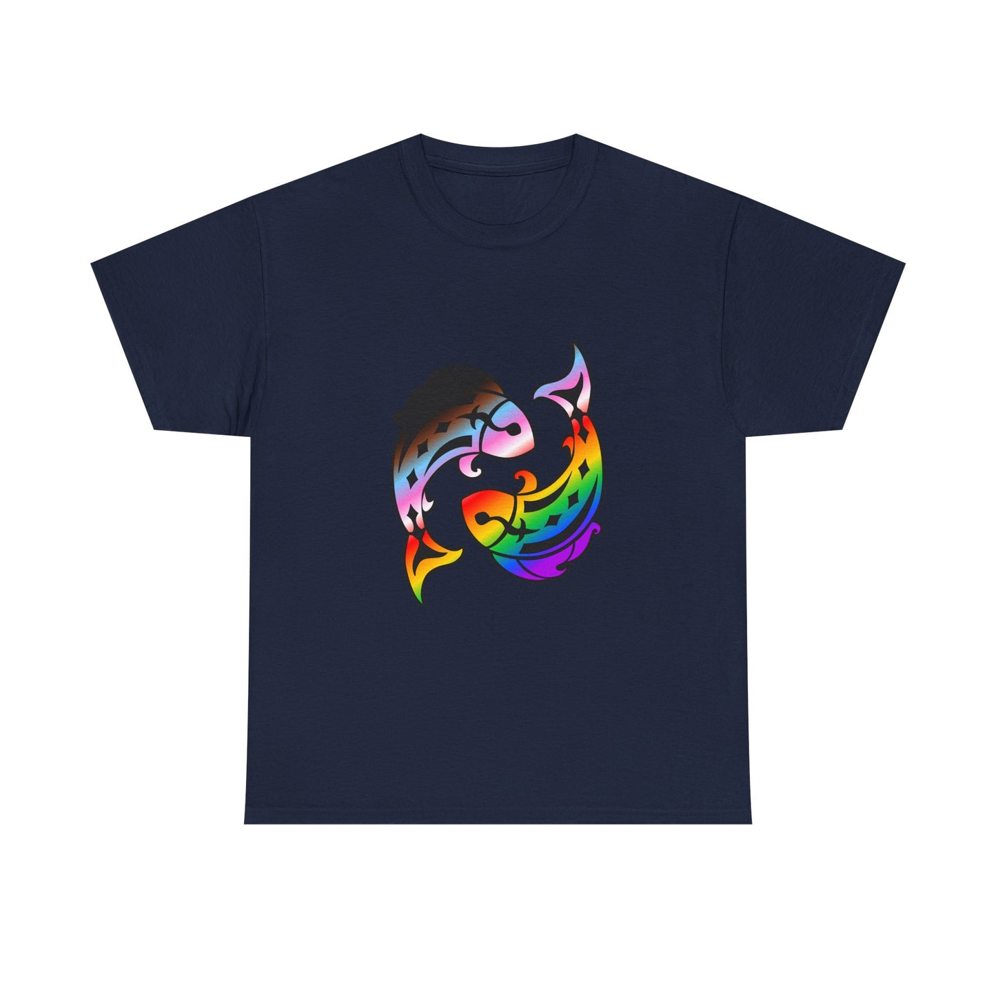 Pisces Zodiac Heavy Cotton Tee | Unisex Astrology Shirt, Progress Pride Flag Colors, Image Only