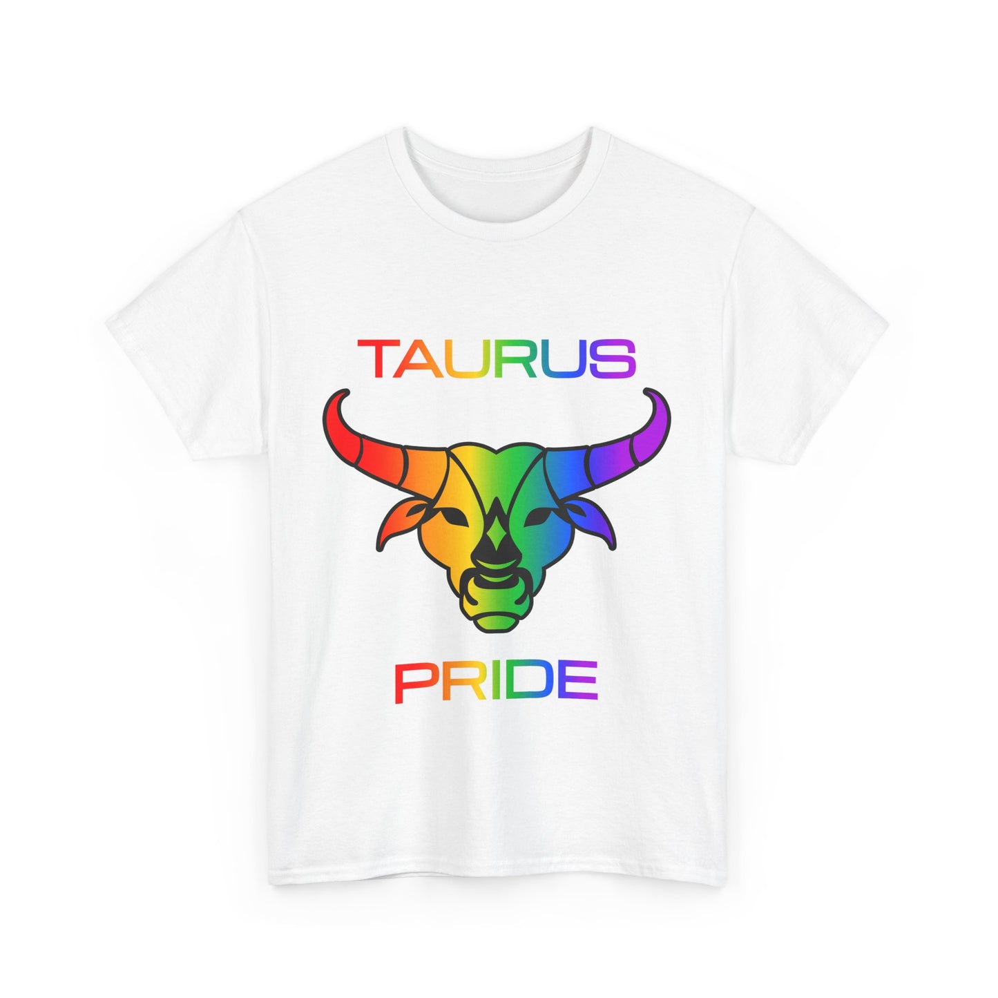 Taurus Zodiac Heavy Cotton Tee | Unisex Astrology Shirt, Classic Rainbow, Image with Text