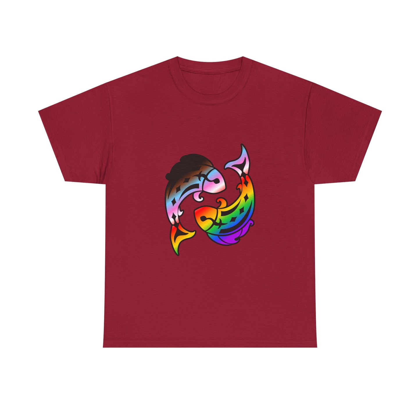 Pisces Zodiac Heavy Cotton Tee | Unisex Astrology Shirt, Progress Pride Flag Colors, Image Only