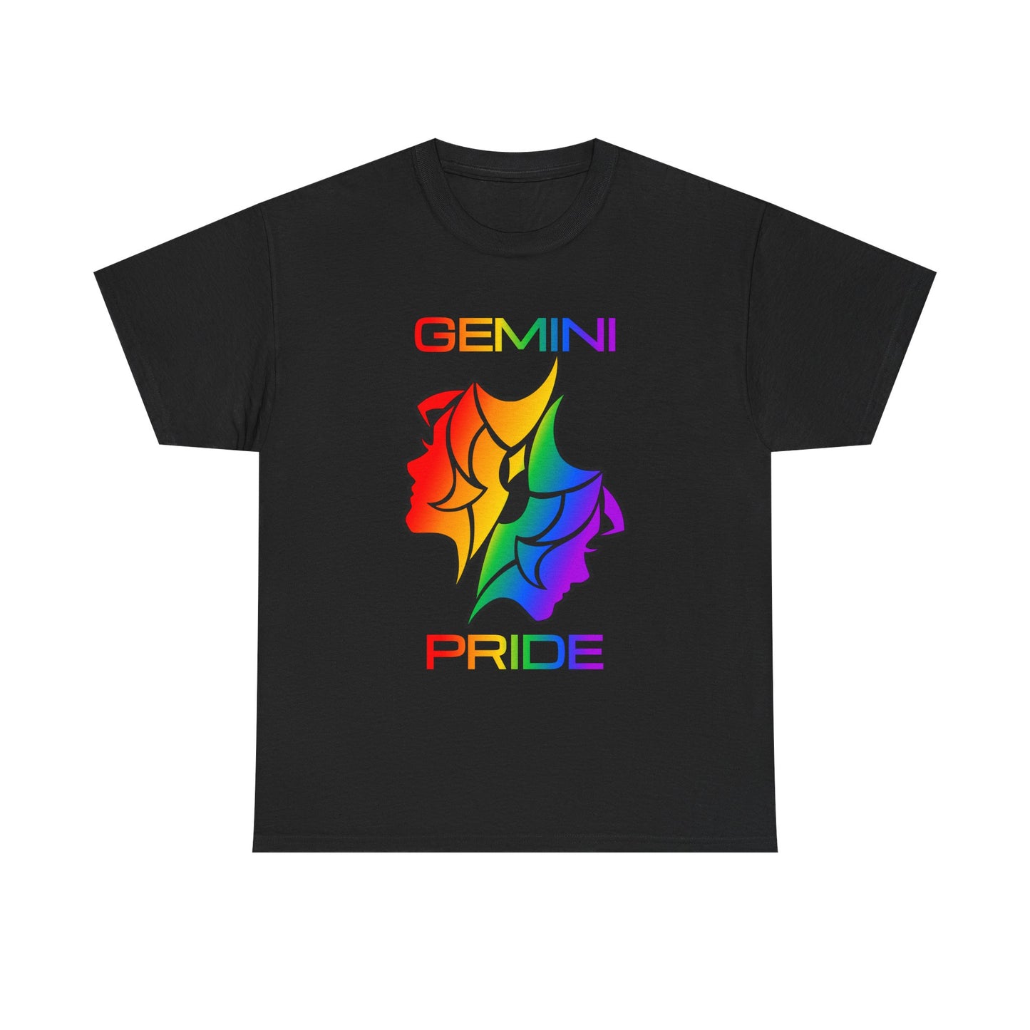 Gemini Zodiac Heavy Cotton Tee | Unisex Astrology Shirt, Classic Rainbow, Image with Text
