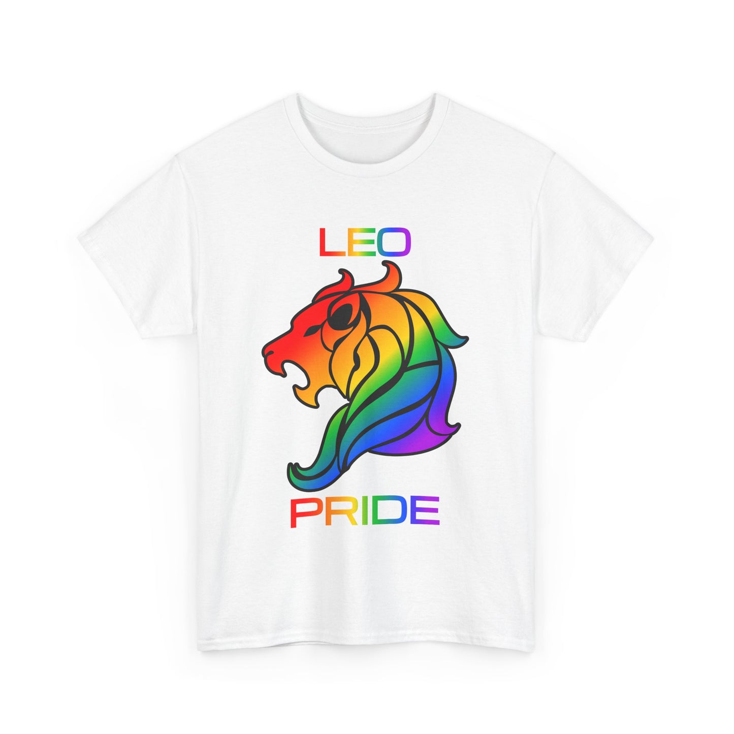 Leo Zodiac Heavy Cotton Tee | Unisex Astrology Shirt, Classic Rainbow, Image with Text