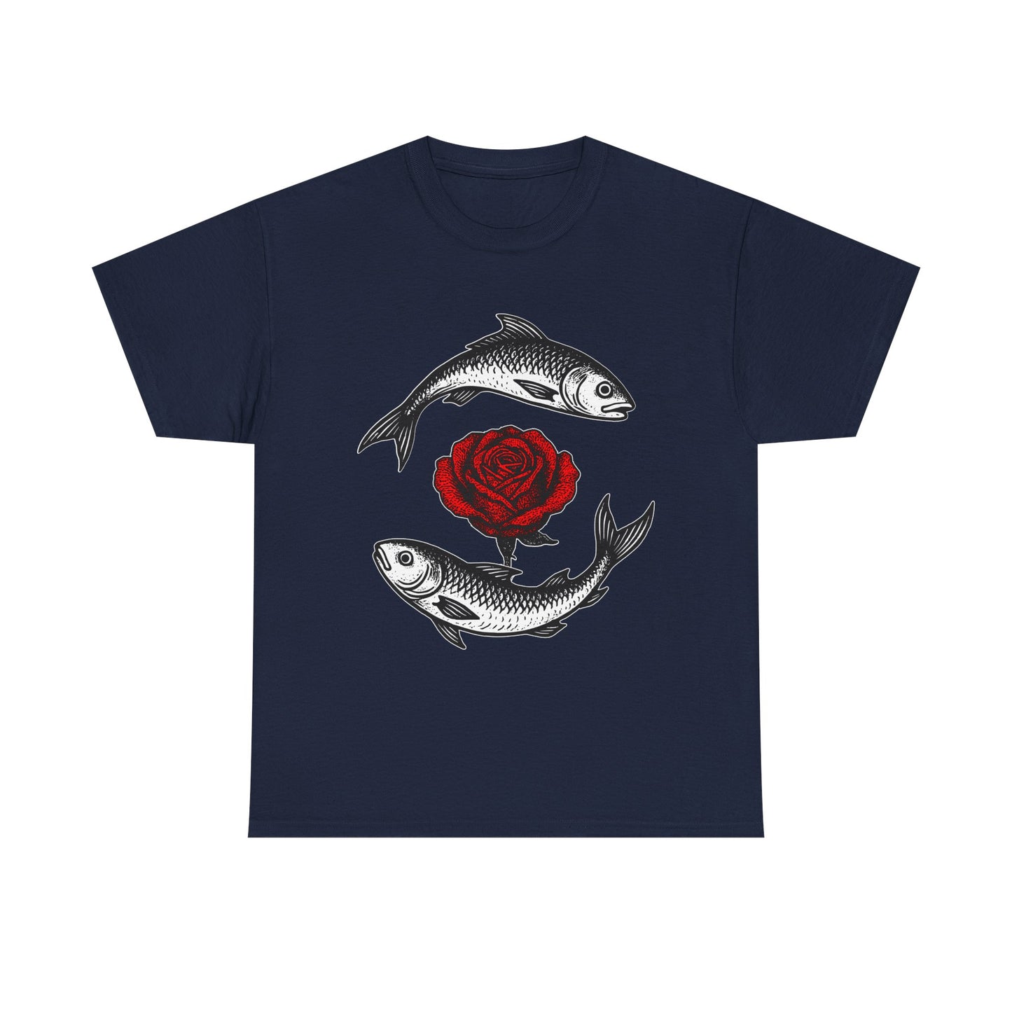 Pisces Zodiac Heavy Cotton Tee | Unisex Astrology Shirt, Gothic Rose Image