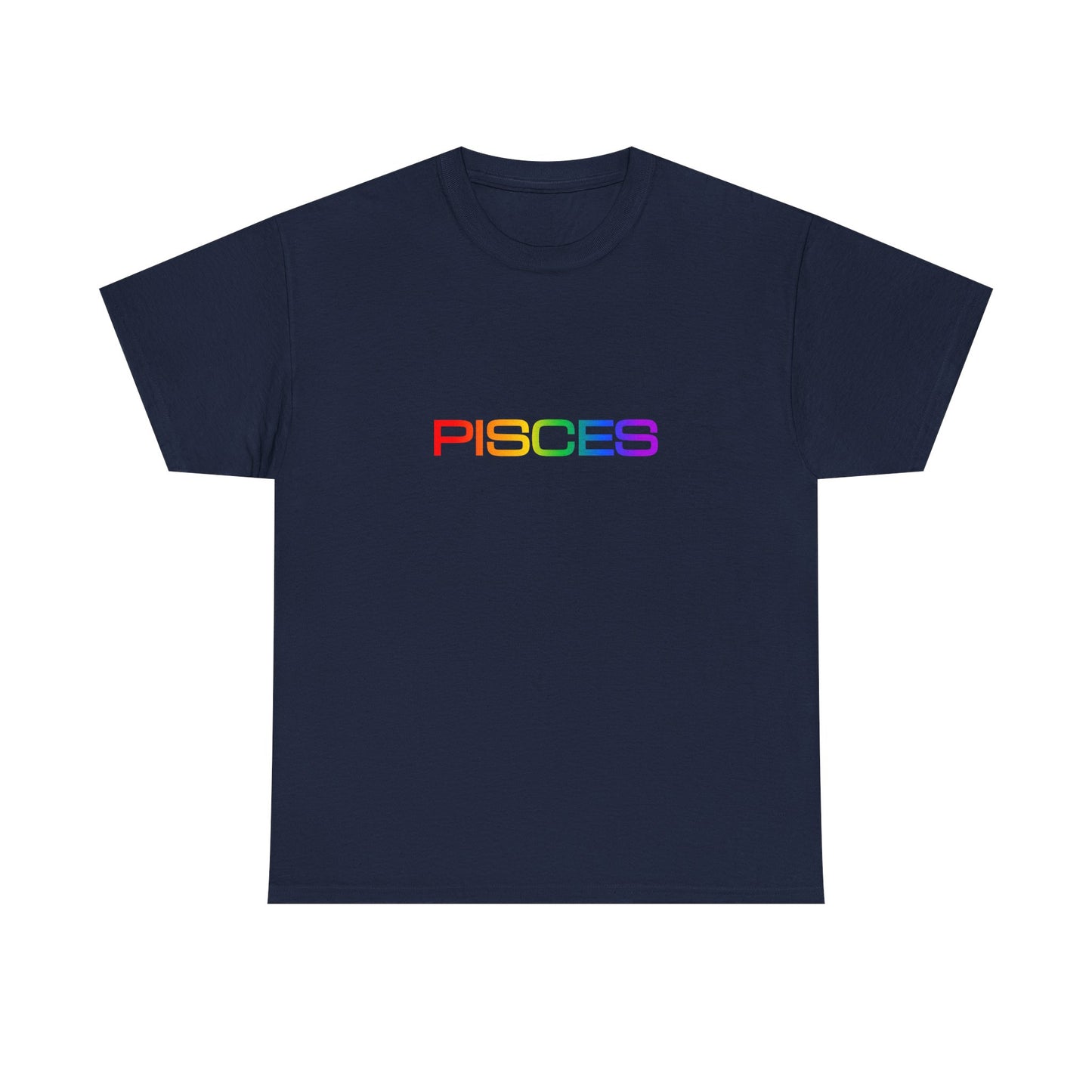 Pisces Zodiac Heavy Cotton Tee | Unisex Astrology Shirt, Classic Rainbow, Text Only