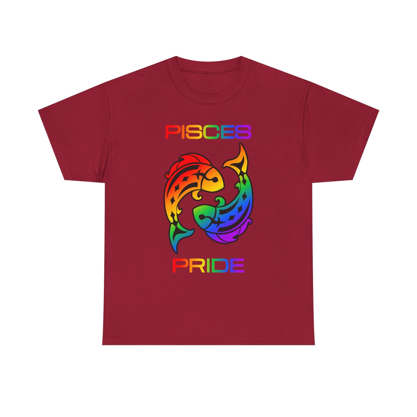 Pisces Zodiac Heavy Cotton Tee | Unisex Astrology Shirt, Classic Rainbow, Image with Text