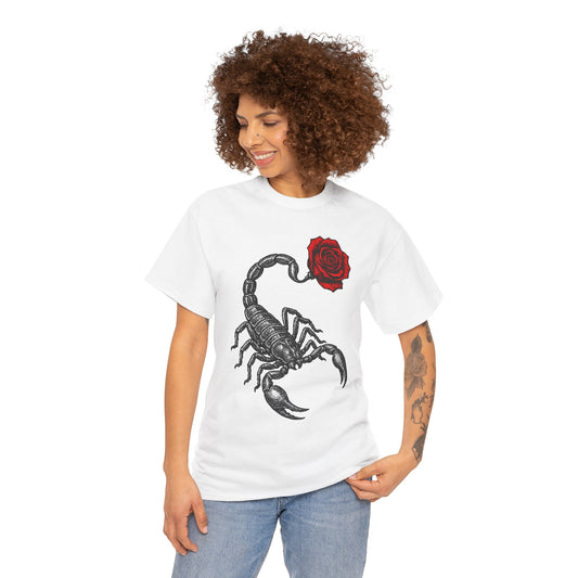 Scorpio Zodiac Heavy Cotton Tee | Unisex Astrology Shirt, Gothic Rose Image