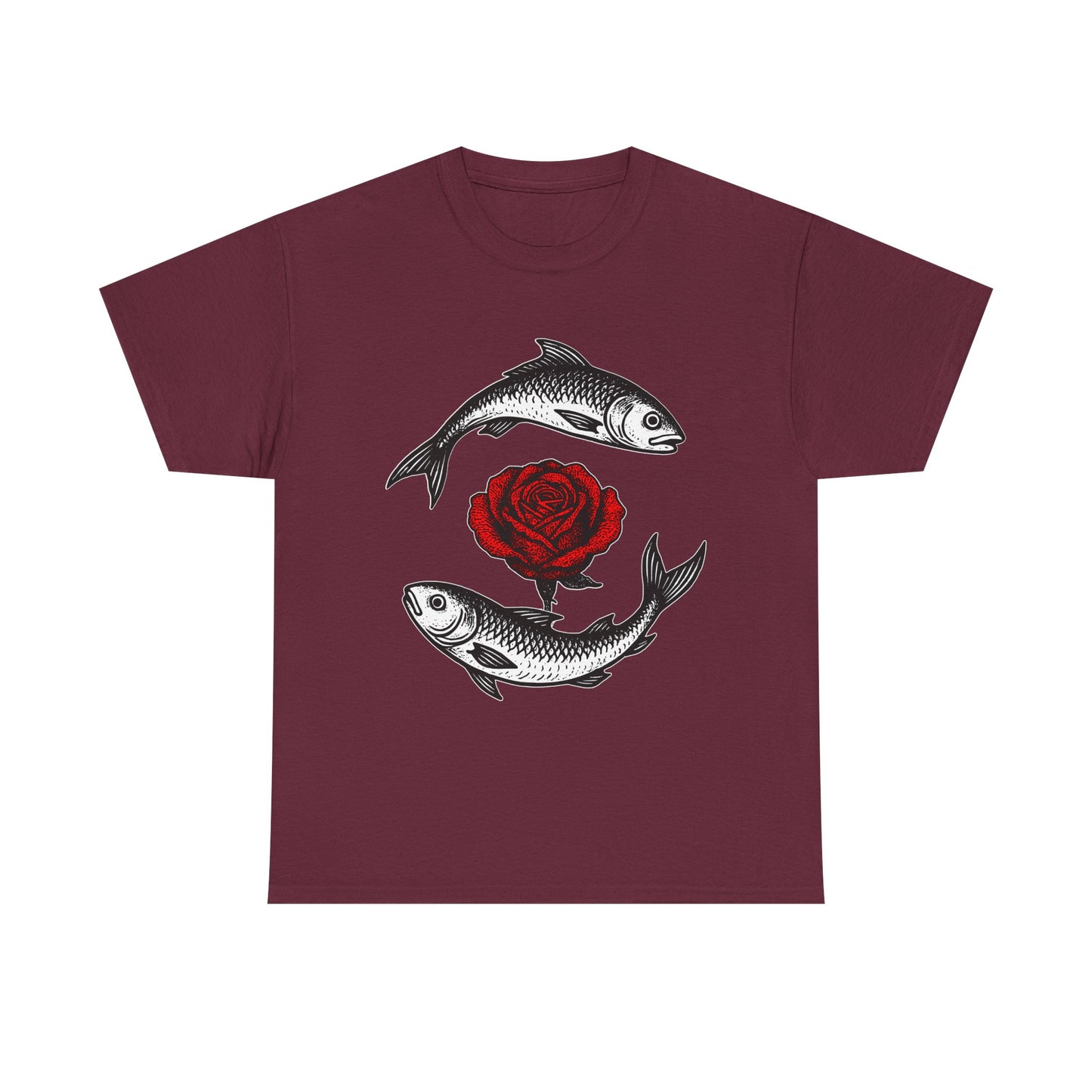 Pisces Zodiac Heavy Cotton Tee | Unisex Astrology Shirt, Gothic Rose Image