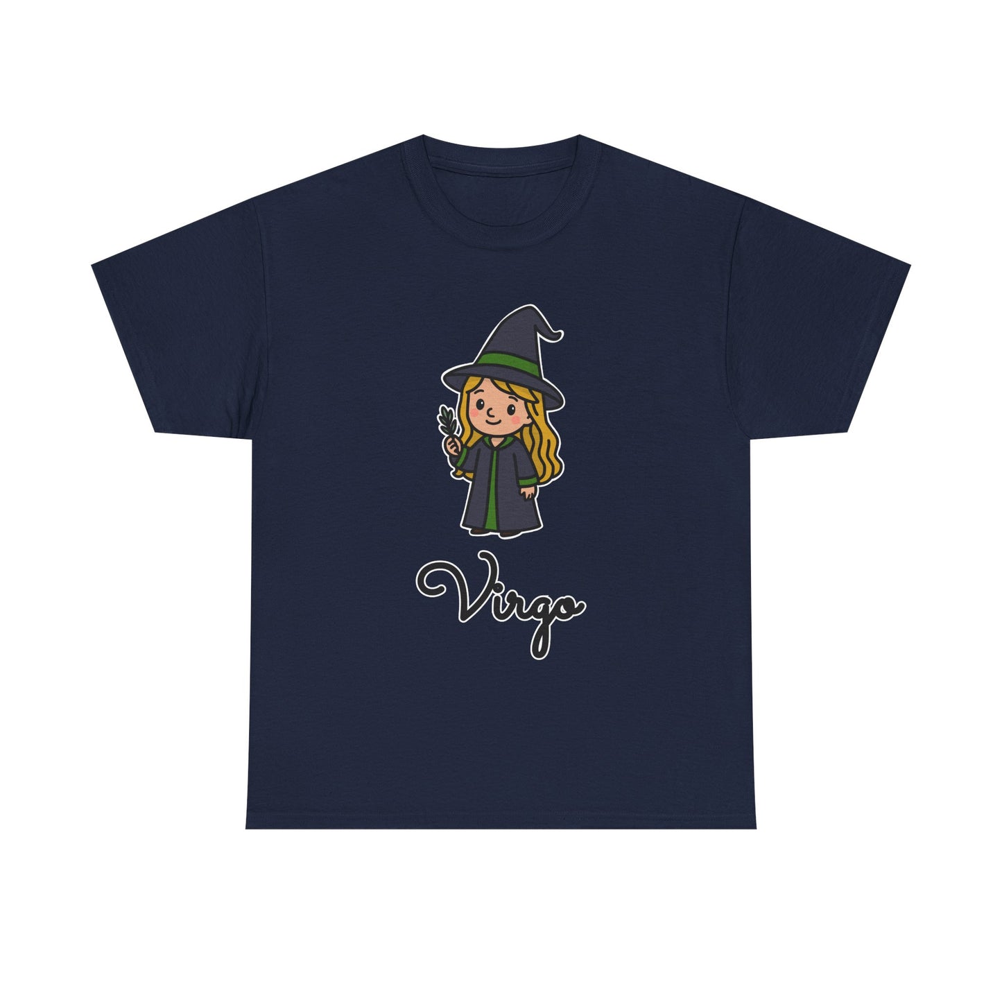 Virgo Astrology T-Shirt – Cute Cartoon Young Girl in Witch Hat Zodiac Graphic Tee