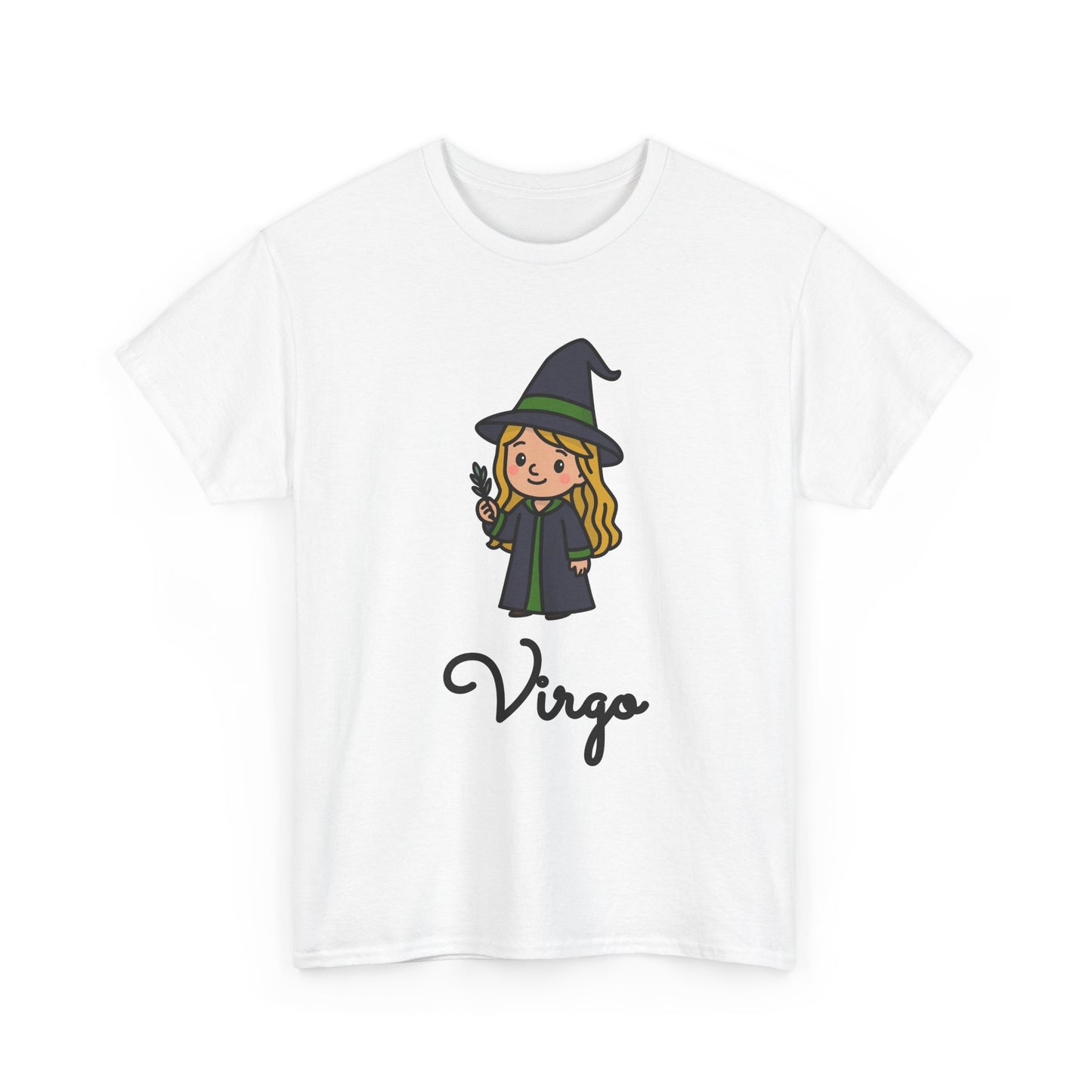 Virgo Astrology T-Shirt – Cute Cartoon Young Girl in Witch Hat Zodiac Graphic Tee