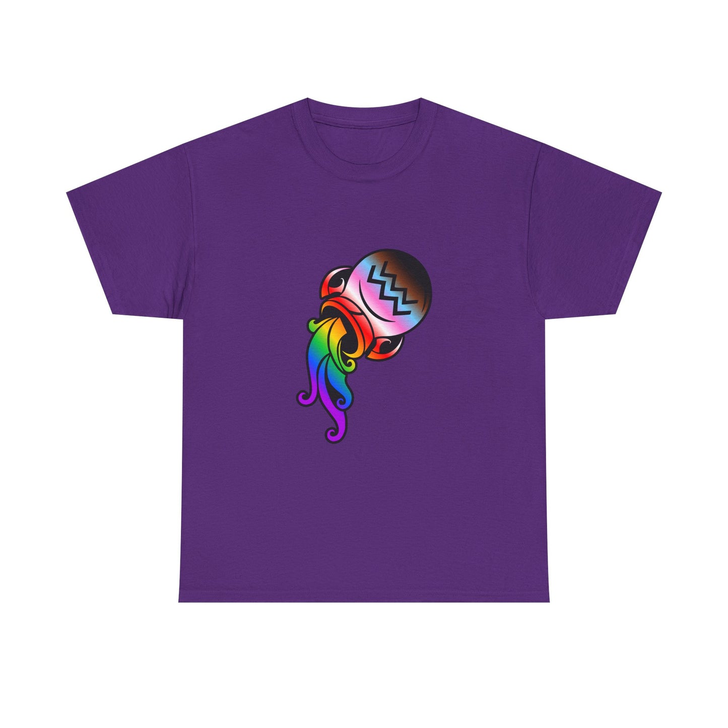 Aquarius Zodiac Heavy Cotton Tee | Unisex Astrology Shirt, Progress Pride Flag Colors, Image Only
