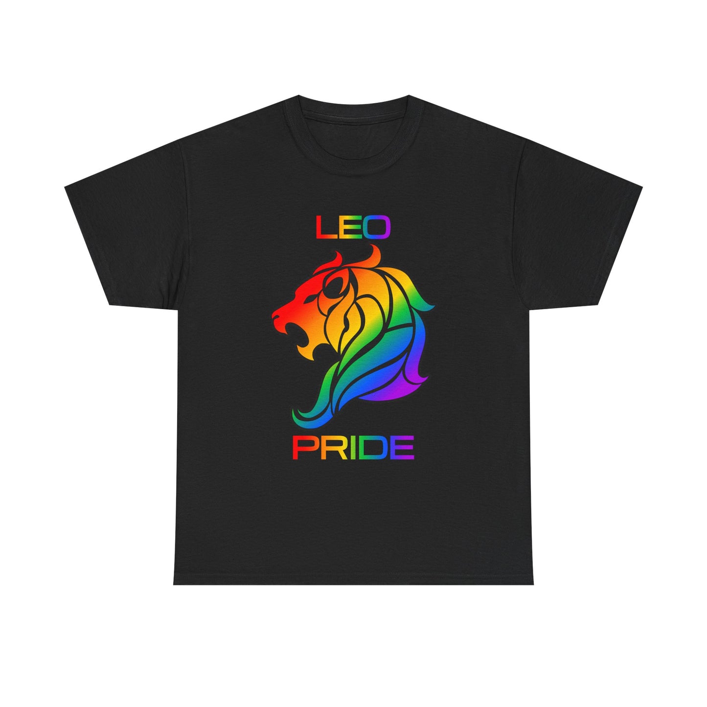 Leo Zodiac Heavy Cotton Tee | Unisex Astrology Shirt, Classic Rainbow, Image with Text