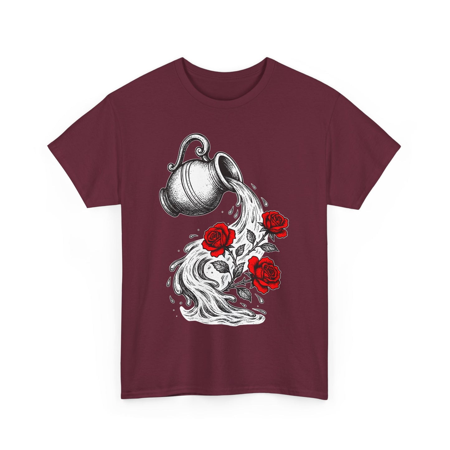 Aquarius Zodiac Heavy Cotton Tee | Unisex Astrology Shirt, Gothic Rose Image