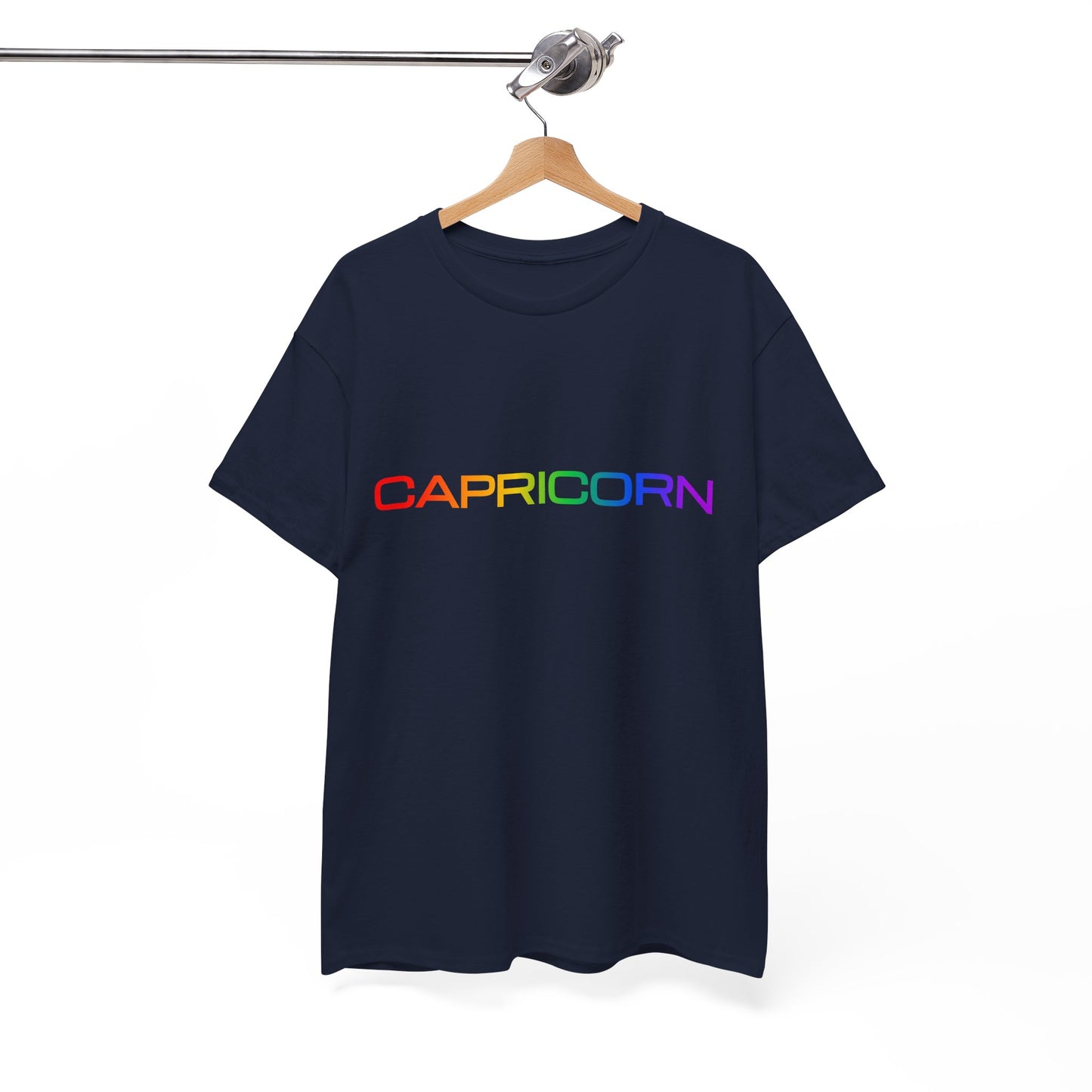 Capricorn Zodiac Heavy Cotton Tee | Unisex Astrology Shirt, Classic Rainbow, Text Only