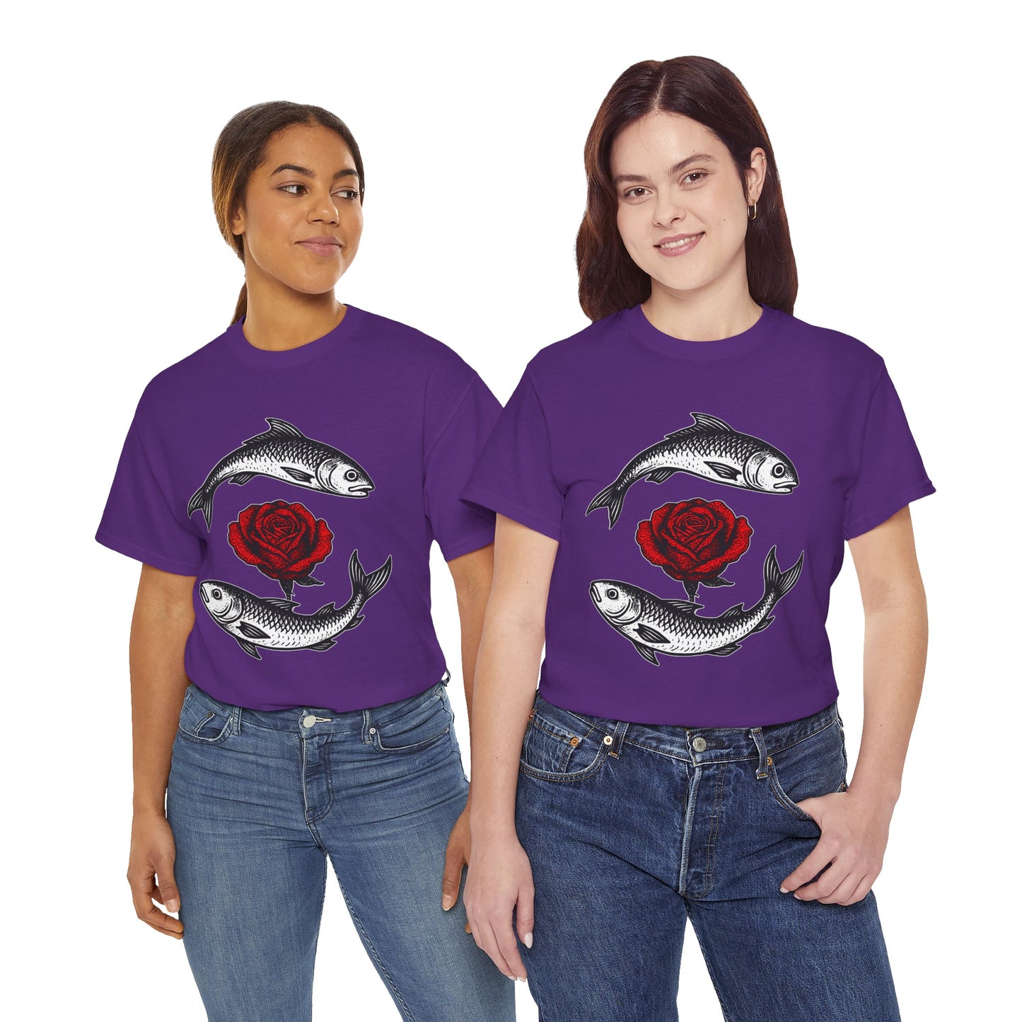 Pisces Zodiac Heavy Cotton Tee | Unisex Astrology Shirt, Gothic Rose Image