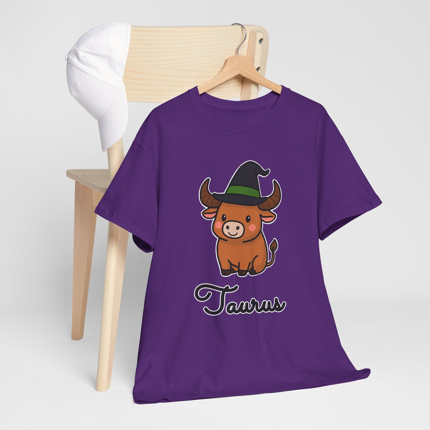 Taurus Astrology T-Shirt – Cute Cartoon Bull in Witch Hat Zodiac Graphic Tee