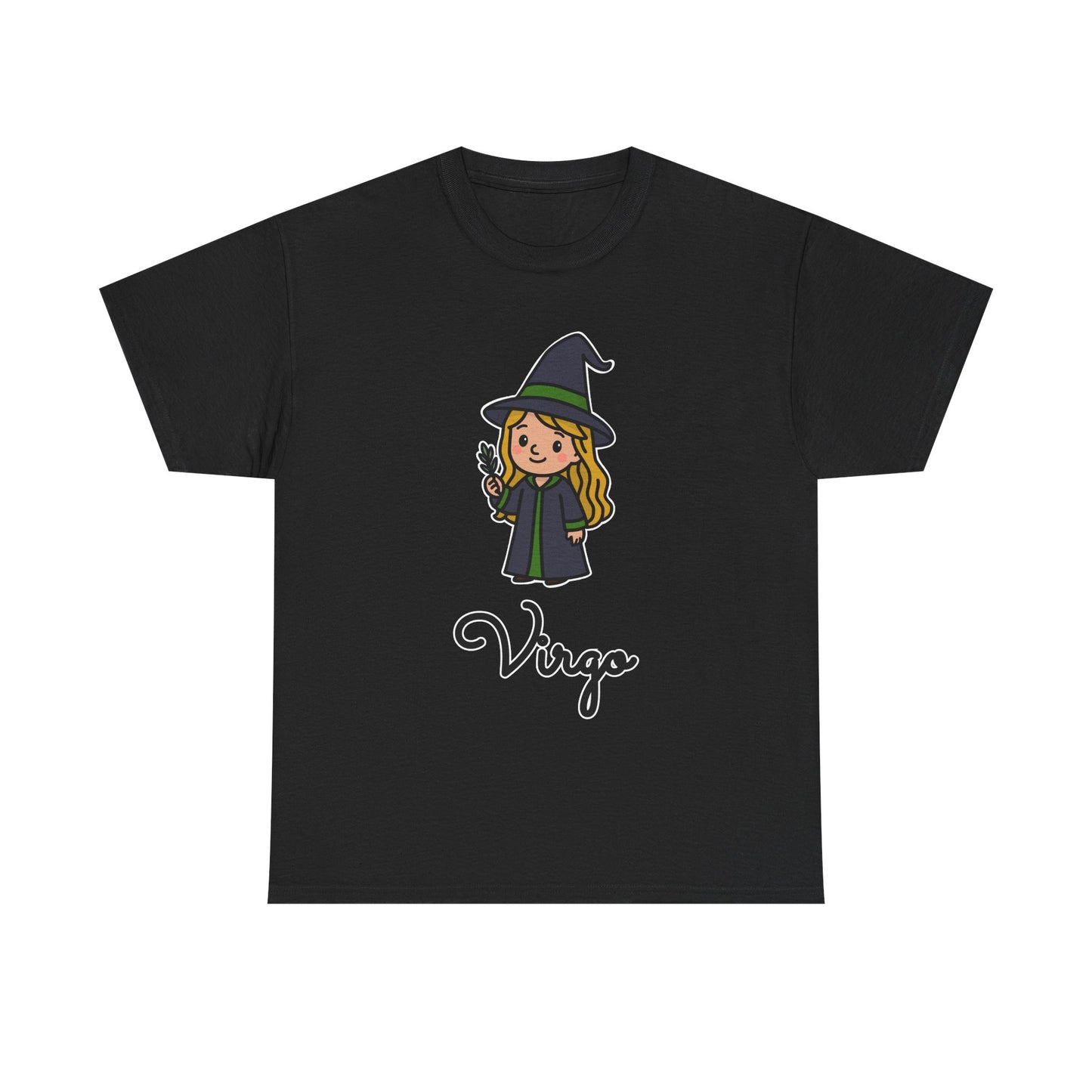 Virgo Astrology T-Shirt – Cute Cartoon Young Girl in Witch Hat Zodiac Graphic Tee