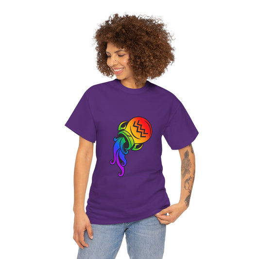Aquarius Zodiac Heavy Cotton Tee | Unisex Astrology Shirt, Classic Rainbow, Image Only