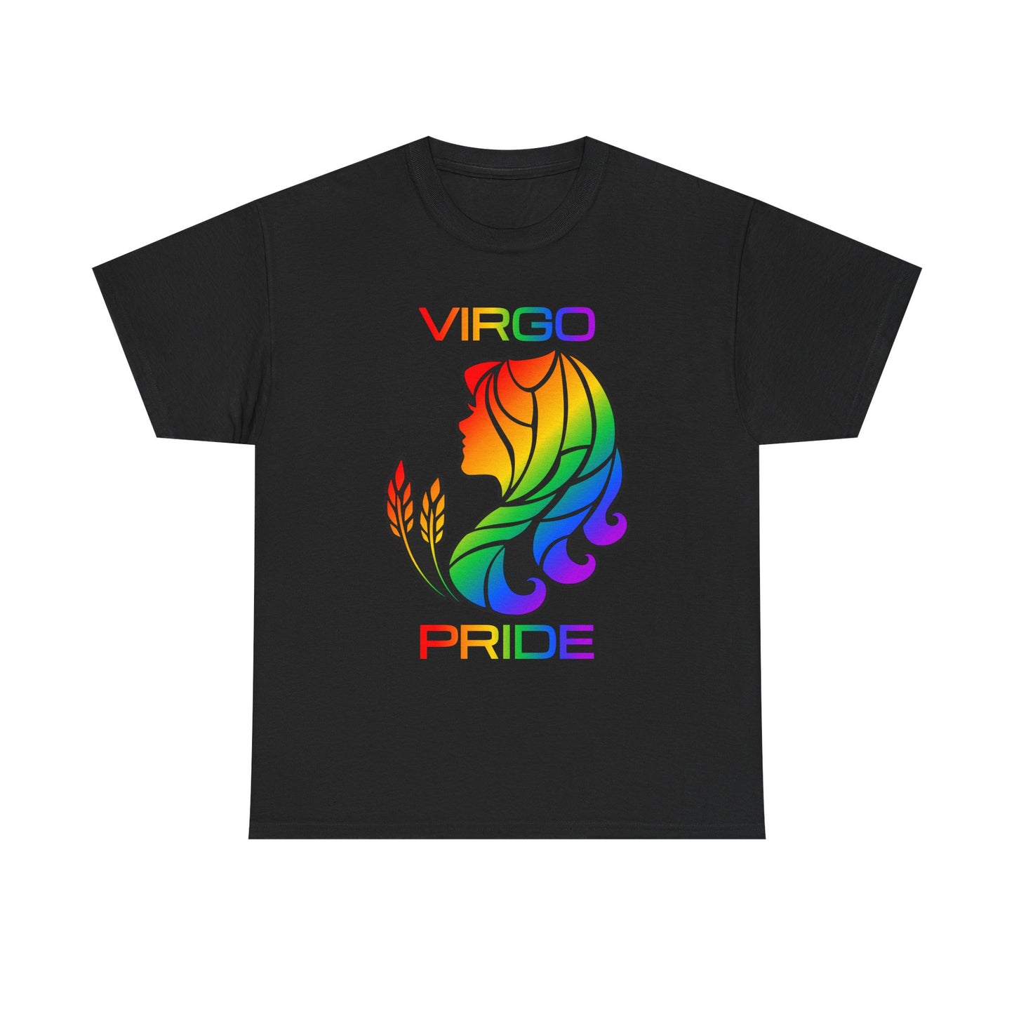 Virgo Zodiac Heavy Cotton Tee | Unisex Astrology Shirt, Classic Rainbow, Image with Text