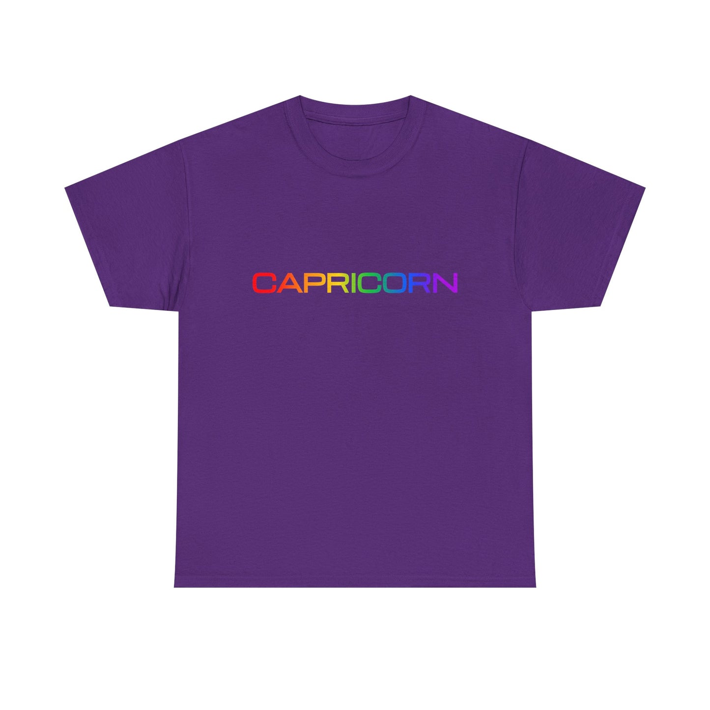 Capricorn Zodiac Heavy Cotton Tee | Unisex Astrology Shirt, Classic Rainbow, Text Only