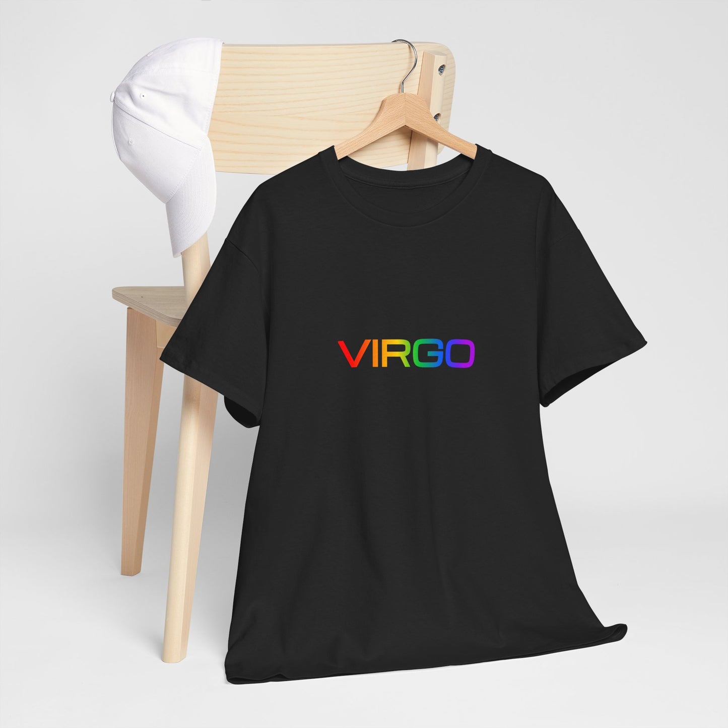 Virgo Zodiac Heavy Cotton Tee | Unisex Astrology Shirt, Classic Rainbow, Text Only