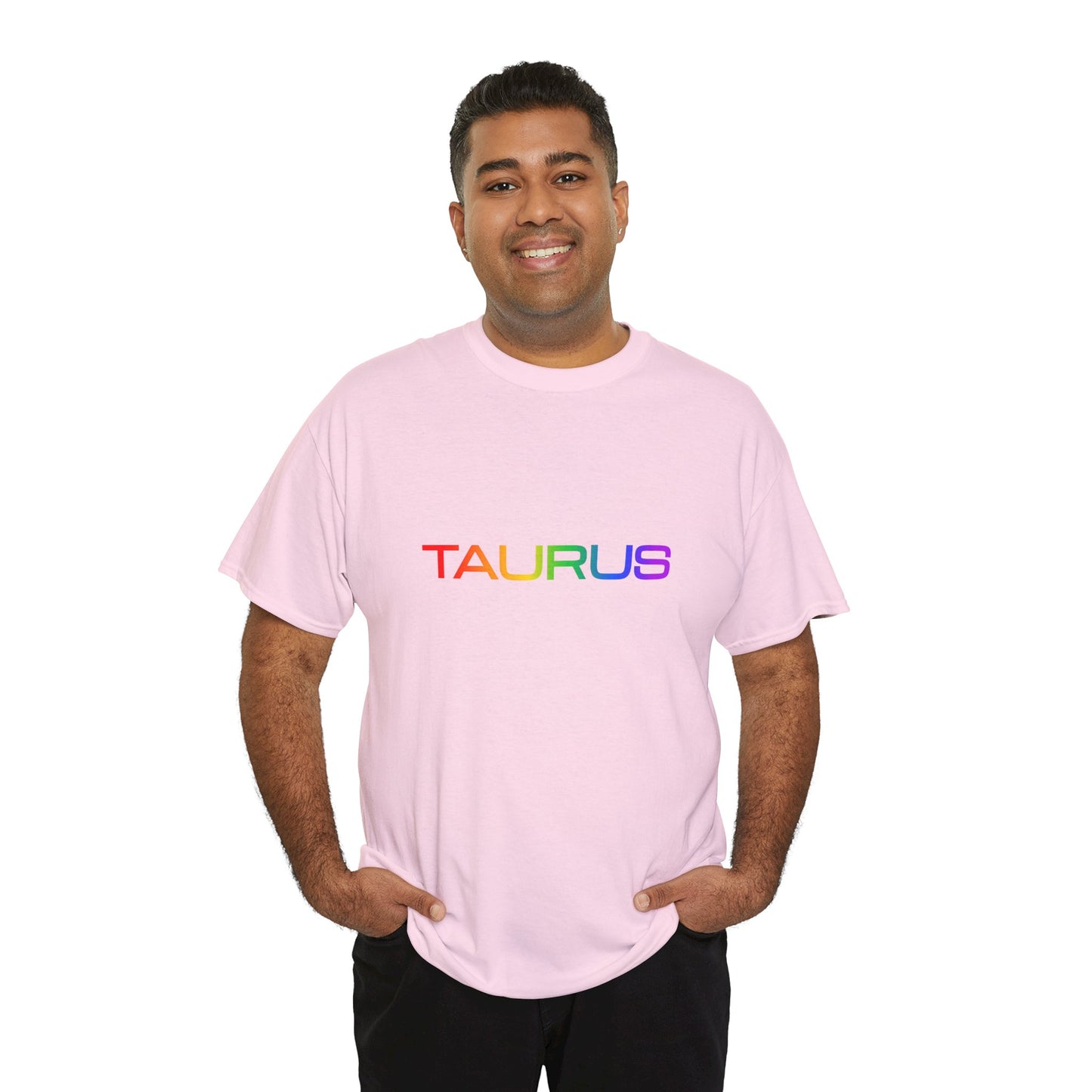 Taurus Zodiac Heavy Cotton Tee | Unisex Astrology Shirt, Classic Rainbow, Text Only