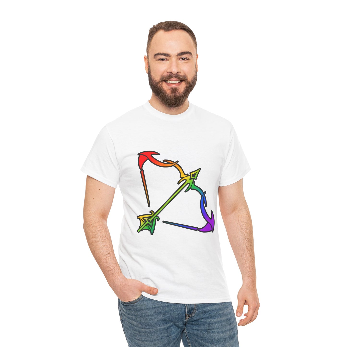 Sagittarius Zodiac Heavy Cotton Tee | Unisex Astrology Shirt, Classic Rainbow, Image Only