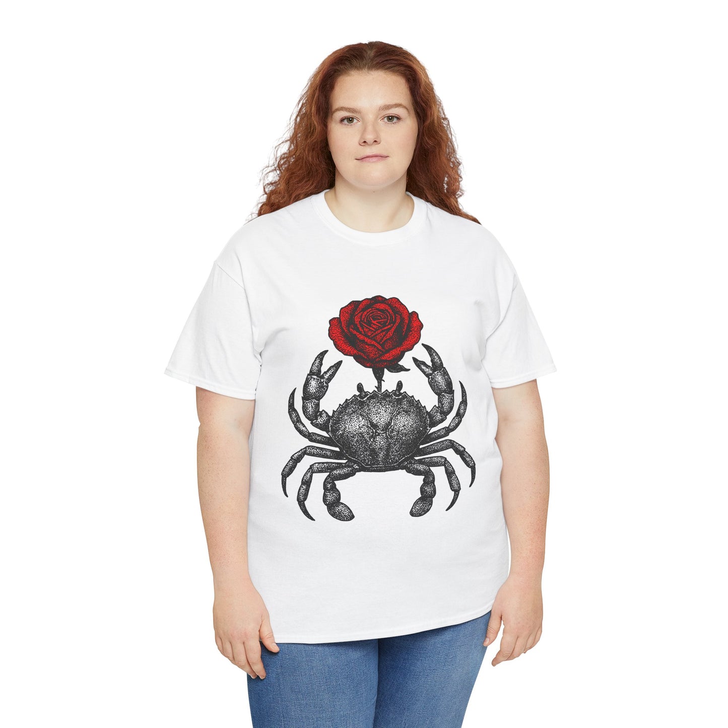 Cancer Zodiac Heavy Cotton Tee | Unisex Astrology Shirt, Gothic Rose Image