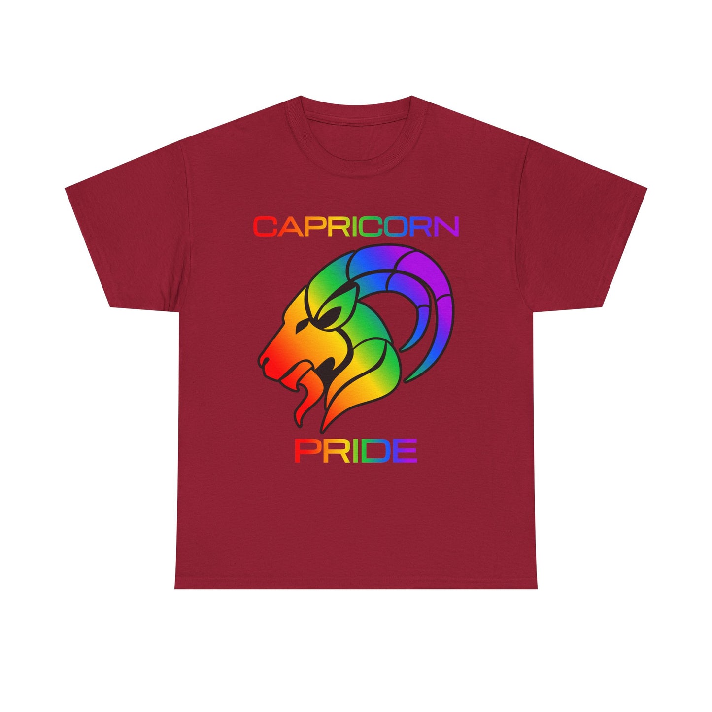 Capricorn Zodiac Heavy Cotton Tee | Unisex Astrology Shirt, Classic Rainbow, Image with Text