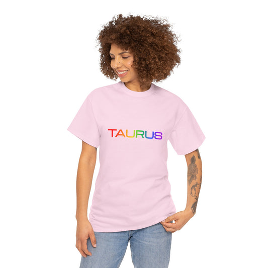 Taurus Zodiac Heavy Cotton Tee | Unisex Astrology Shirt, Classic Rainbow, Text Only