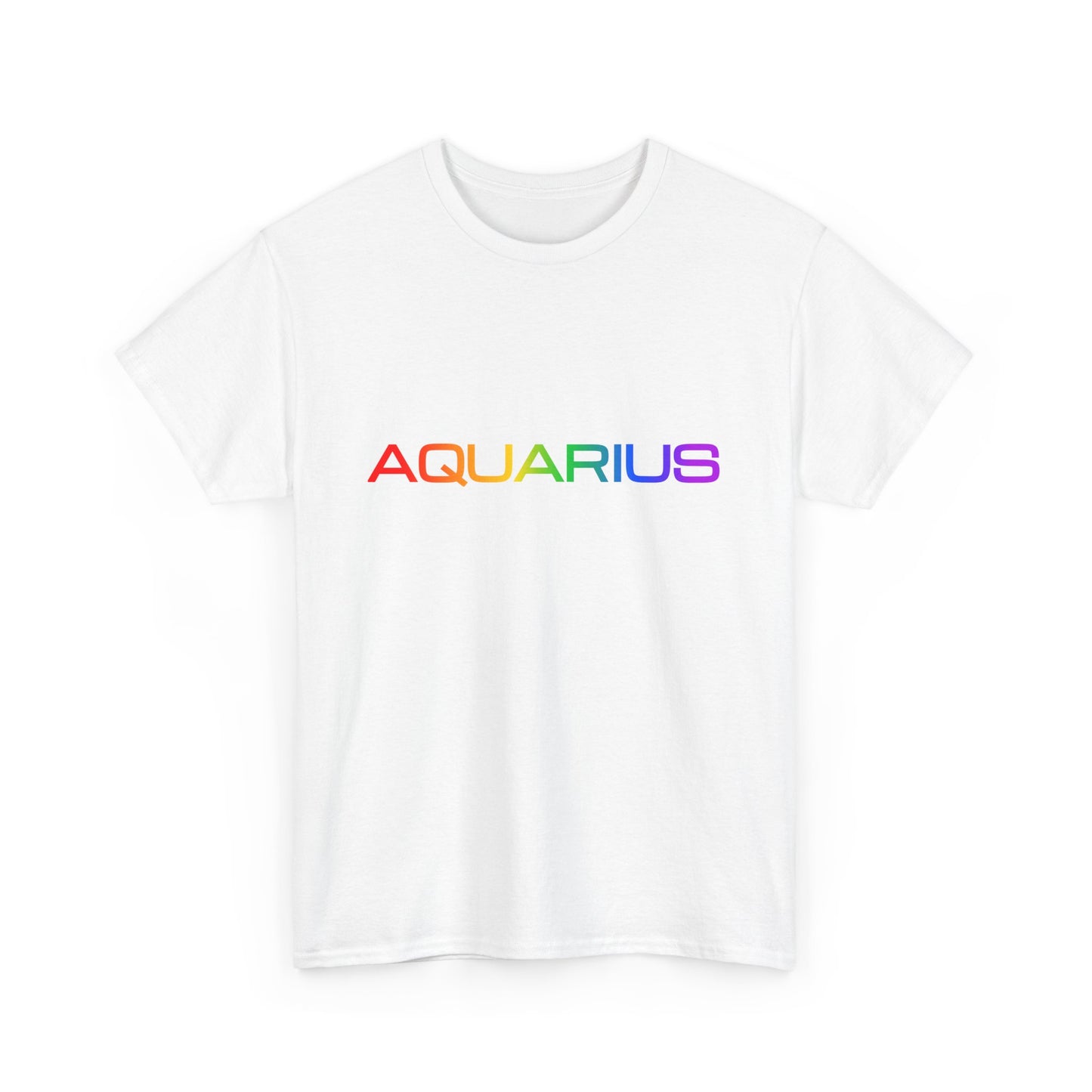 Aquarius Zodiac Heavy Cotton Tee | Unisex Astrology Shirt, Classic Rainbow, Text Only