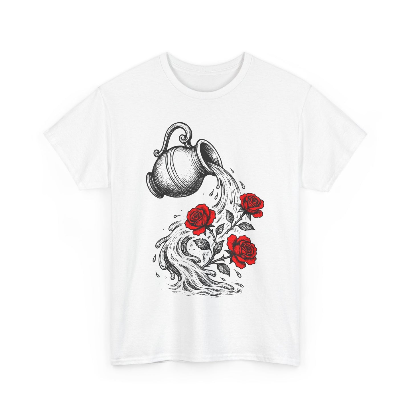 Aquarius Zodiac Heavy Cotton Tee | Unisex Astrology Shirt, Gothic Rose Image