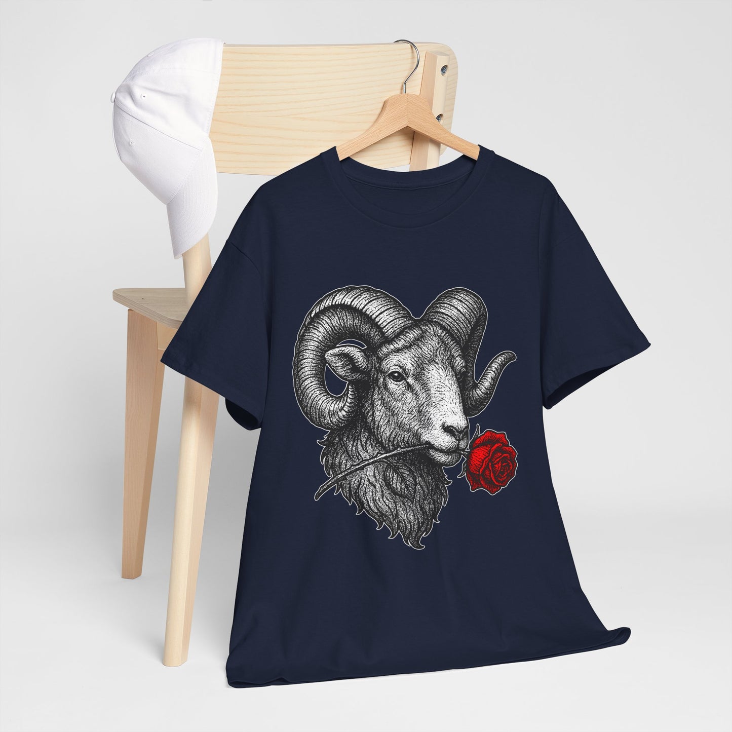 Aries Zodiac Heavy Cotton Tee | Unisex Astrology Shirt, Gothic Rose Image