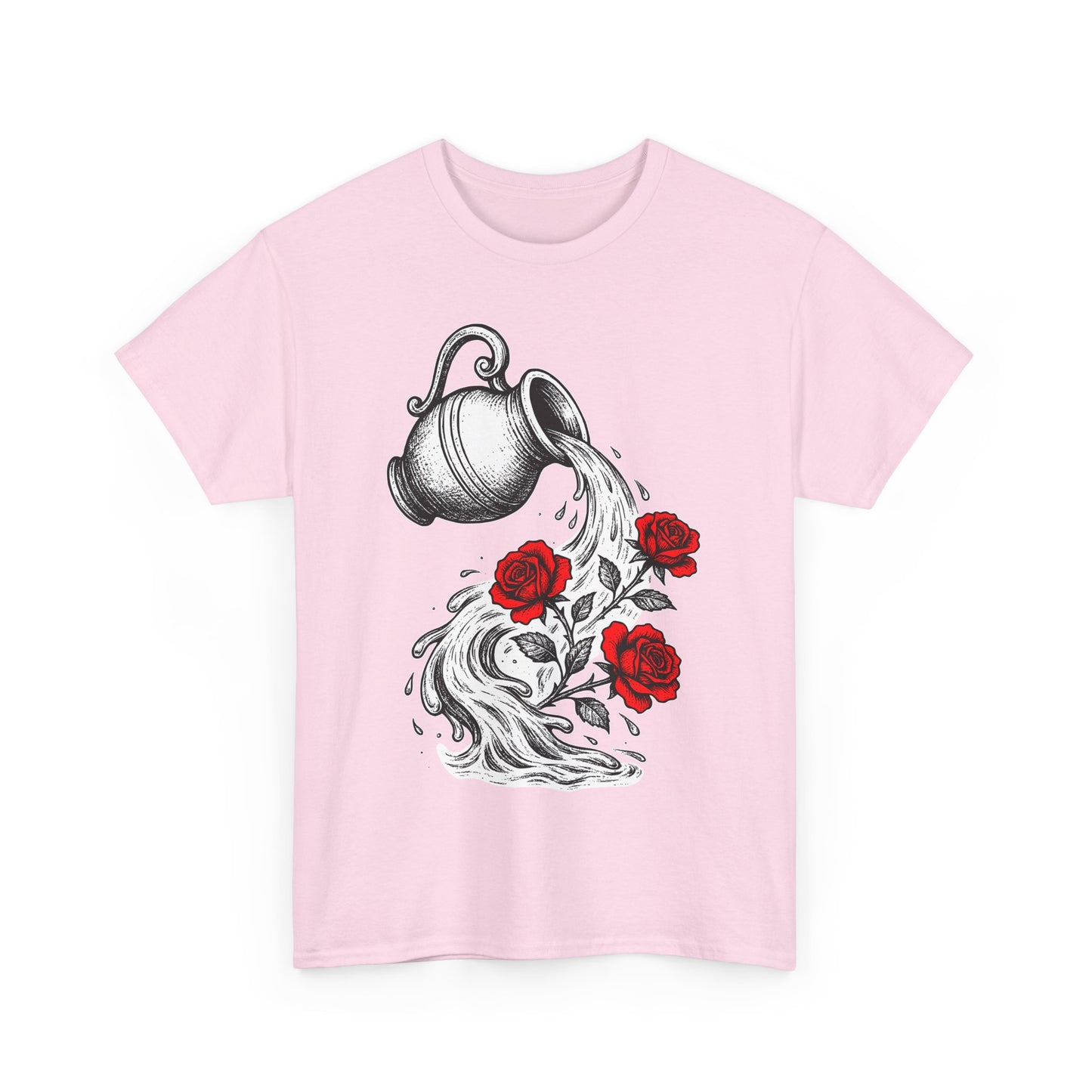 Aquarius Zodiac Heavy Cotton Tee | Unisex Astrology Shirt, Gothic Rose Image
