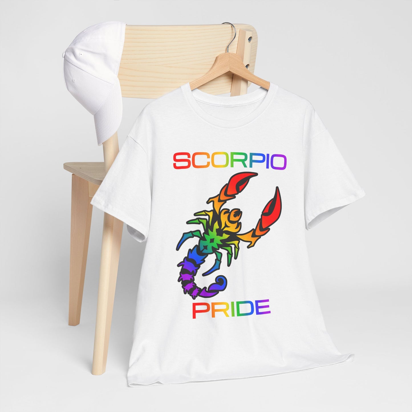 Scorpio Zodiac Heavy Cotton Tee | Unisex Astrology Shirt, Classic Rainbow, Image with Text