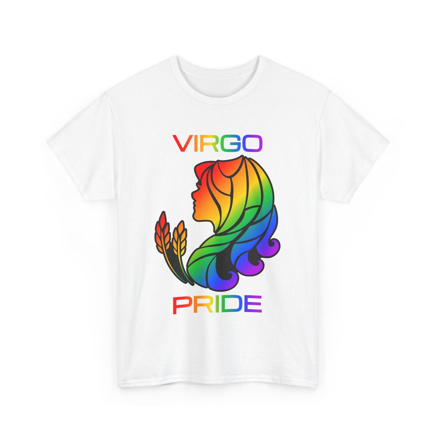 Virgo Zodiac Heavy Cotton Tee | Unisex Astrology Shirt, Classic Rainbow, Image with Text