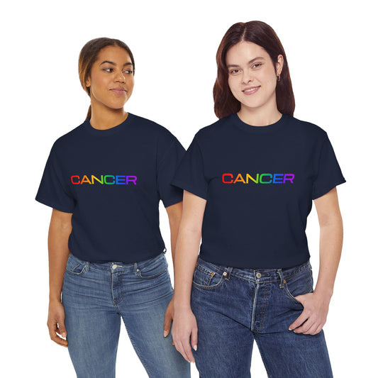 Cancer Zodiac Heavy Cotton Tee | Unisex Astrology Shirt, Classic Rainbow, Text Only