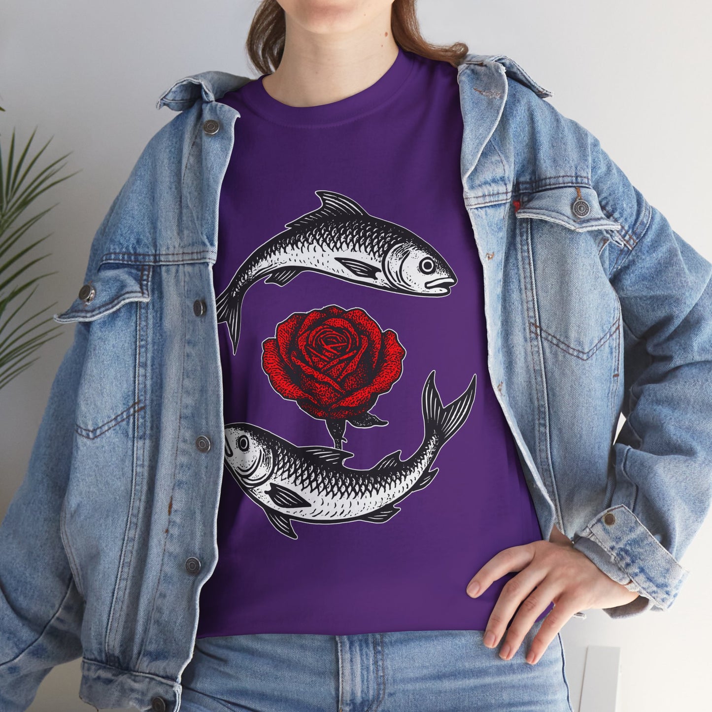 Pisces Zodiac Heavy Cotton Tee | Unisex Astrology Shirt, Gothic Rose Image