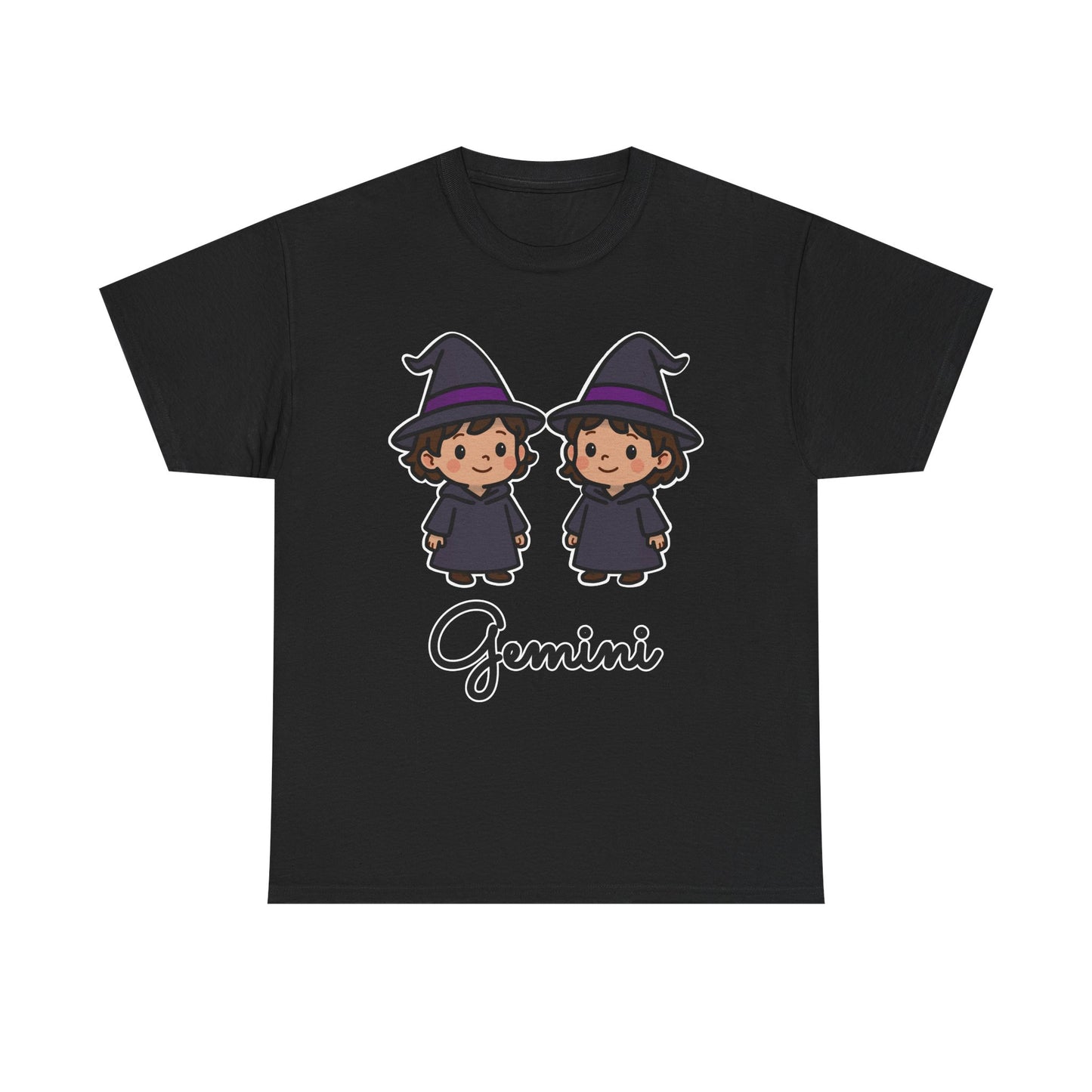 Gemini Astrology T-Shirt – Cute Cartoon Twins in Witch Hats Zodiac Graphic Tee