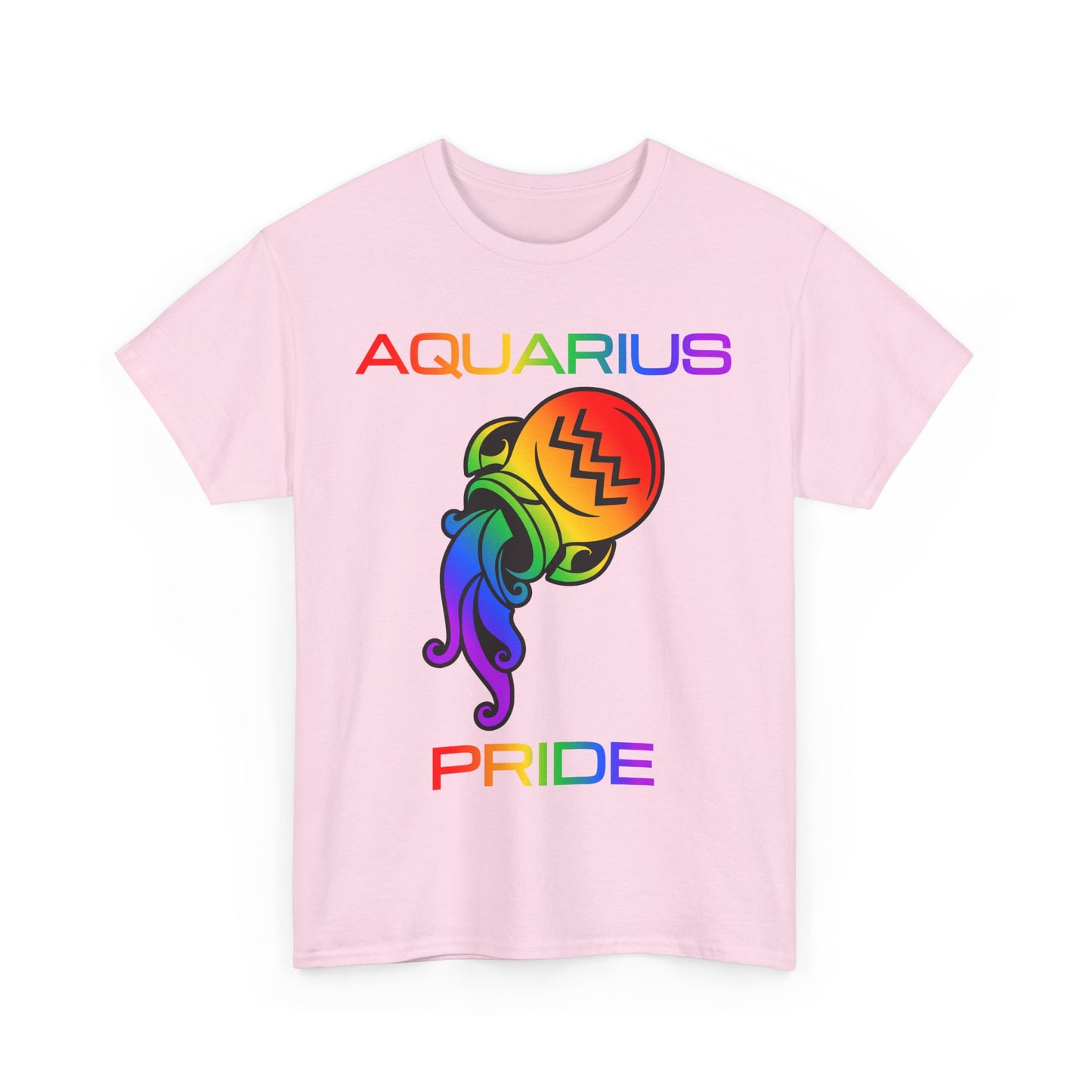 Aquarius Zodiac Heavy Cotton Tee | Unisex Astrology Shirt, Classic Rainbow, Image with Text